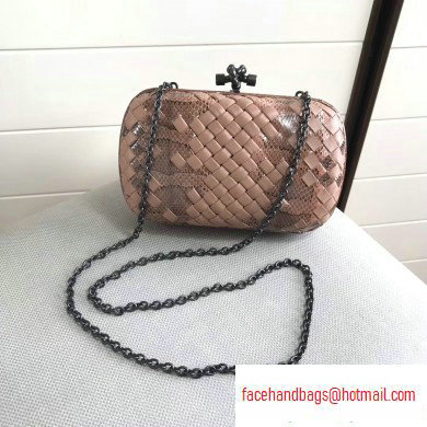Bottega Veneta Intrecciato Chain Knot Clutch Bag Python Nude Pink
