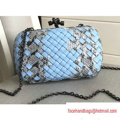 Bottega Veneta Intrecciato Chain Knot Clutch Bag Python Sky Blue
