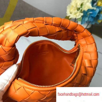 Bottega Veneta Rounded Mini BV Jodie Hobo Bag in Woven Leather Orange 2020
