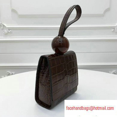 By Far Ball Bag in Croco Embossed Leather Coffee - Click Image to Close