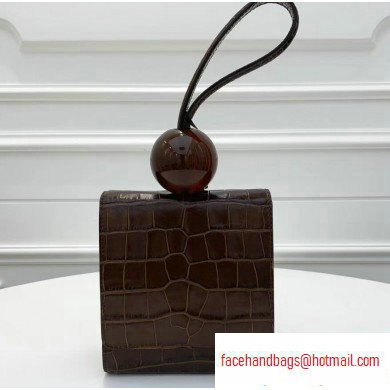 By Far Ball Bag in Croco Embossed Leather Coffee
