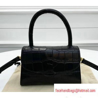 By Far Mini Bag in Croco Embossed Leather Black