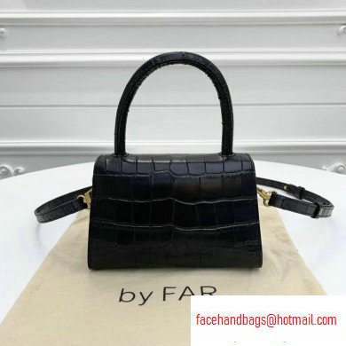 By Far Mini Bag in Croco Embossed Leather Black