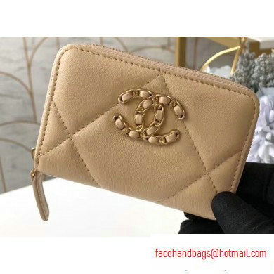 Chanel 19 Leather Zipped Coin Purse AP0949 Beige 2020
