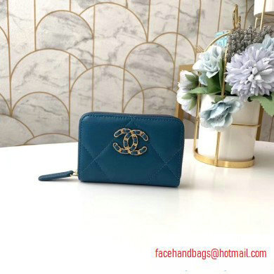 Chanel 19 Leather Zipped Coin Purse AP0949 Dark Turquoise 2020 - Click Image to Close