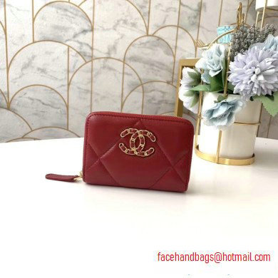 Chanel 19 Leather Zipped Coin Purse AP0949 Red 2020