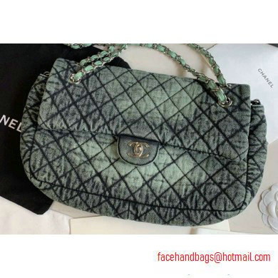 Chanel Denim Large Classic Flap Bag Green 2020 Chanel Denim Large Classic Flap Bag Green 2020
