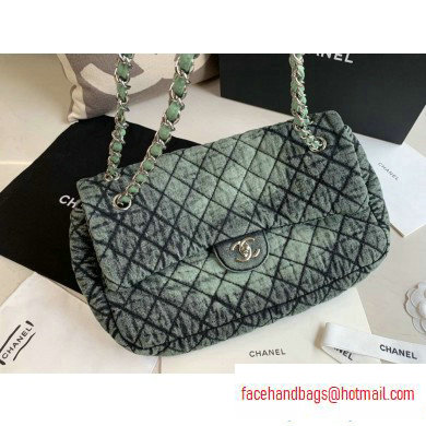 Chanel Denim Large Classic Flap Bag Green 2020