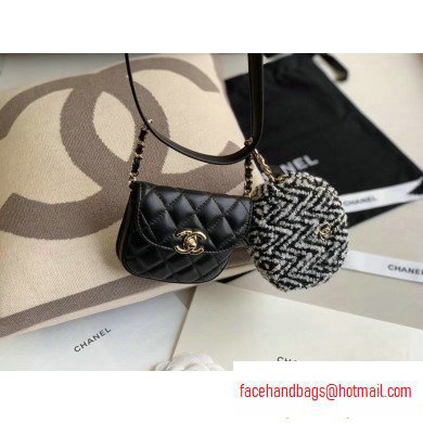 Chanel Lambskin and Tweed Waist Bag and Coin Purse AP0743 Black 2020 Chanel Lambskin and Tweed Waist Bag and Coin Purse AP0743 Black 2020