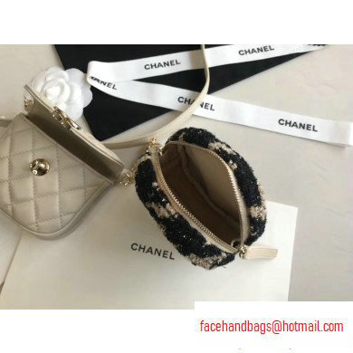 Chanel Lambskin and Tweed Waist Bag and Coin Purse AP0743 White 2020 - Click Image to Close