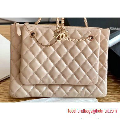 Chanel Shiny Lambskin Double Clutch with Chain Bag AP1073 Beige 2020 - Click Image to Close