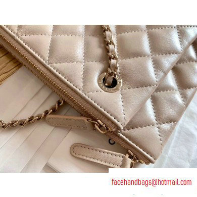 Chanel Shiny Lambskin Double Clutch with Chain Bag AP1073 Beige 2020
