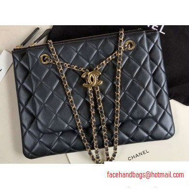 Chanel Shiny Lambskin Double Clutch with Chain Bag AP1073 Black 2020 Chanel Shiny Lambskin Double Clutch with Chain Bag AP1073 Black 2020