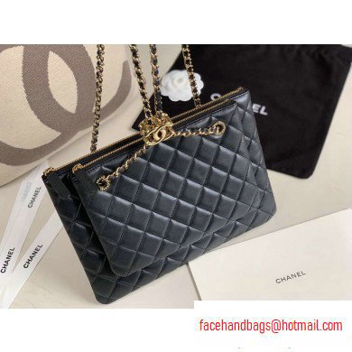 Chanel Shiny Lambskin Double Clutch with Chain Bag AP1073 Black 2020