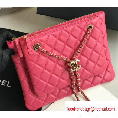 Chanel Shiny Lambskin Double Clutch with Chain Bag AP1073 Dark Pink 2020 - Click Image to Close