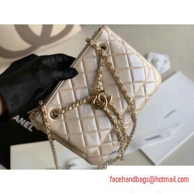Chanel Shiny Lambskin Double Clutch with Chain Small Bag AP1073 Beige 2020