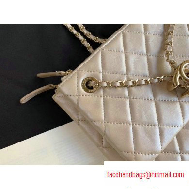 Chanel Shiny Lambskin Double Clutch with Chain Small Bag AP1073 Beige 2020