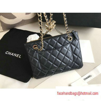 Chanel Shiny Lambskin Double Clutch with Chain Small Bag AP1073 Black 2020