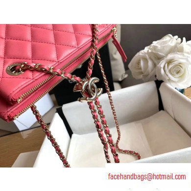 Chanel Shiny Lambskin Double Clutch with Chain Small Bag AP1073 Dark Pink 2020 - Click Image to Close