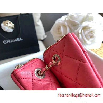 Chanel Shiny Lambskin Double Clutch with Chain Small Bag AP1073 Dark Pink 2020