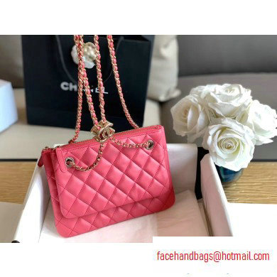 Chanel Shiny Lambskin Double Clutch with Chain Small Bag AP1073 Dark Pink 2020