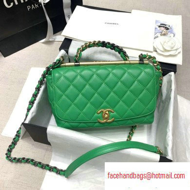 Chanel Small Frame Flap Bag with Chain Top Handle AS1749 Green 2020