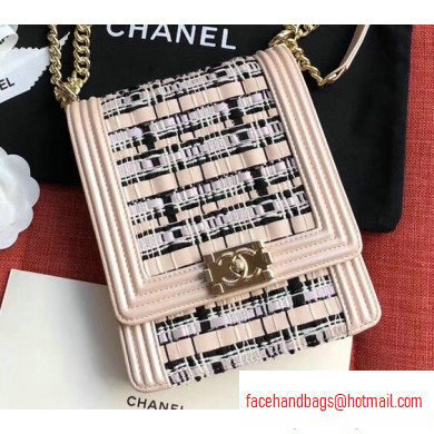 Chanel Woven Tweed Boy North/South Small Flap Bag AS0130 Beige 2020