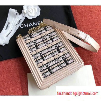 Chanel Woven Tweed Boy North/South Small Flap Bag AS0130 Beige 2020 - Click Image to Close