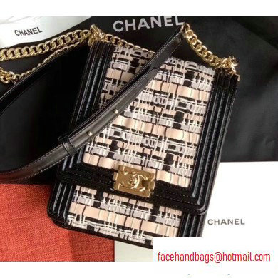 Chanel Woven Tweed Boy North/South Small Flap Bag AS0130 Black 2020 - Click Image to Close