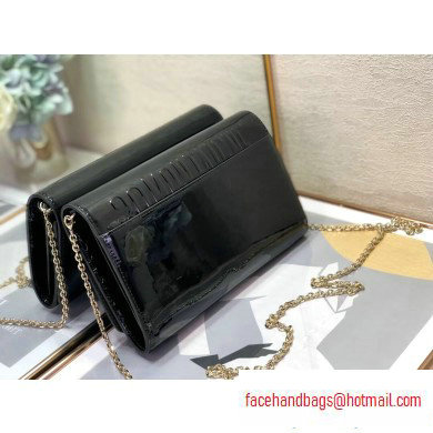 Dior 30 Montaigne Patent Calfskin Wallet on Chain Bag Black 2020