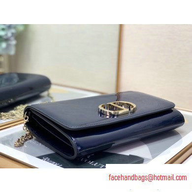 Dior 30 Montaigne Patent Calfskin Wallet on Chain Bag Dark Blue 2020
