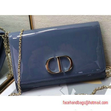 Dior 30 Montaigne Patent Calfskin Wallet on Chain Bag Denim Blue 2020