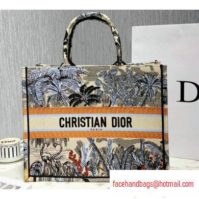 Dior Book Tote Bag in Embroidered Canvas Blue Leaf