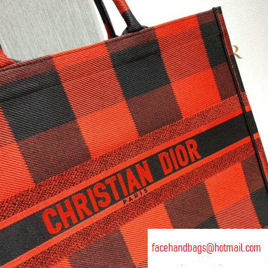 Dior Book Tote Bag in Embroidered Canvas Check Red