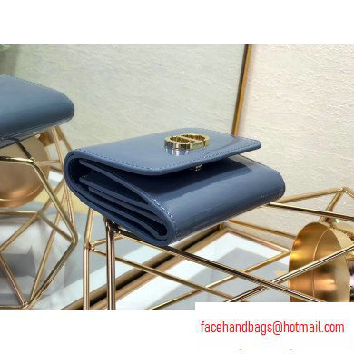 Dior Medium 30 Montaigne Patent Calfskin Lotus Wallet Denim Blue 2020