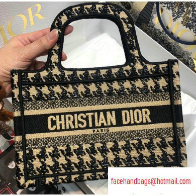 Dior Mini Book Tote Bag in Embroidered Canvas Houndstooth Black/White - Click Image to Close