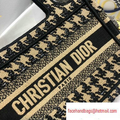 Dior Mini Book Tote Bag in Embroidered Canvas Houndstooth Black/White