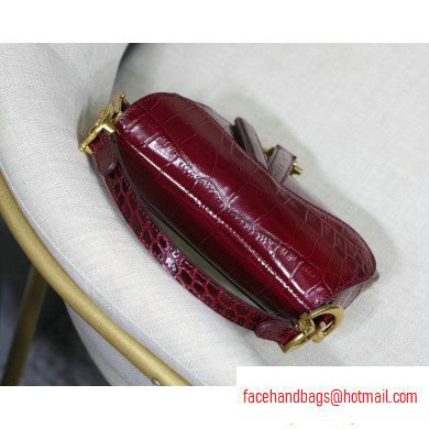 Dior Mini Saddle Bag in Croco Pattern Burgundy