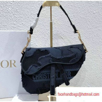 Dior Saddle Bag in Camouflage Embroidered Canvas Blue 2020