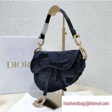 Dior Saddle Bag in Camouflage Embroidered Canvas Blue 2020