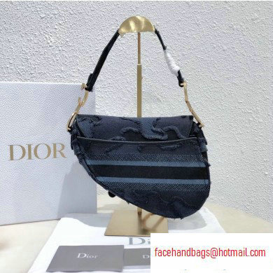 Dior Saddle Bag in Camouflage Embroidered Canvas Blue 2020 - Click Image to Close