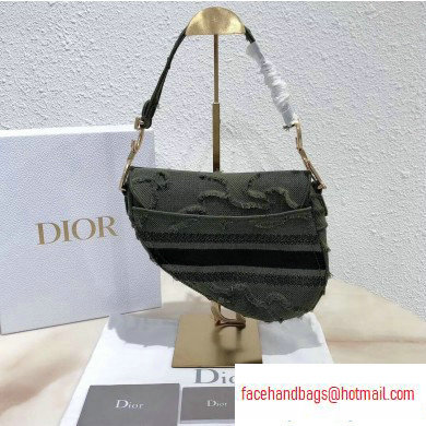 Dior Saddle Bag in Camouflage Embroidered Canvas Green 2020