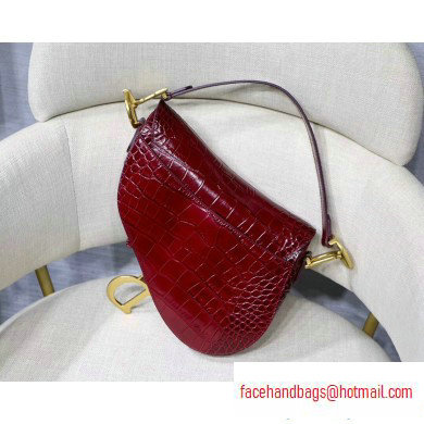Dior Saddle Bag in Croco Pattern Burgundy