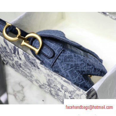 Dior Saddle Bag in Denim Oblique Embroidered Canvas Blue 2020 - Click Image to Close