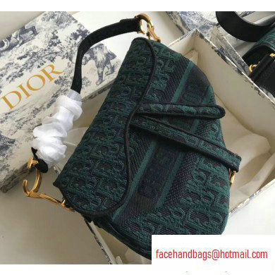 Dior Saddle Bag in Denim Oblique Embroidered Canvas Green 2020 - Click Image to Close
