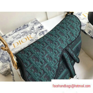 Dior Saddle Bag in Denim Oblique Embroidered Canvas Green 2020 - Click Image to Close