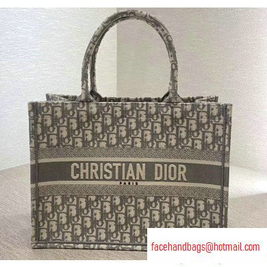 Dior Small Book Tote Bag Gray in Oblique Embroidery 2020