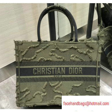 Dior Small Book Tote Bag in Camouflage Embroidered Canvas Green 2020