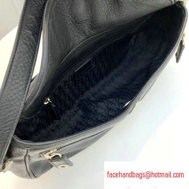 Dior Vintage Shoulder Bag with Front Zip Leather Black 2020