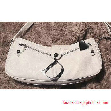 Dior Vintage Shoulder Bag with Front Zip Leather White 2020 - Click Image to Close